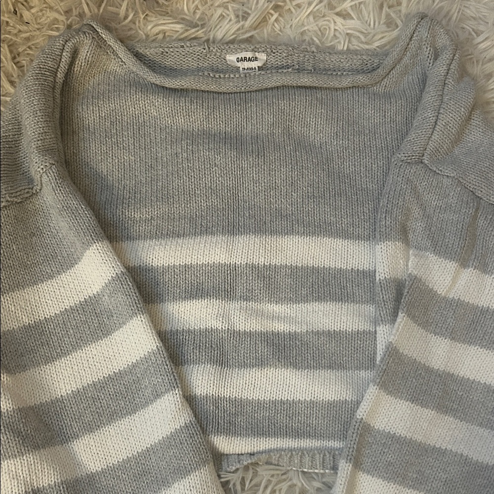 Garage Women's Sweater in Gray and White Stripes